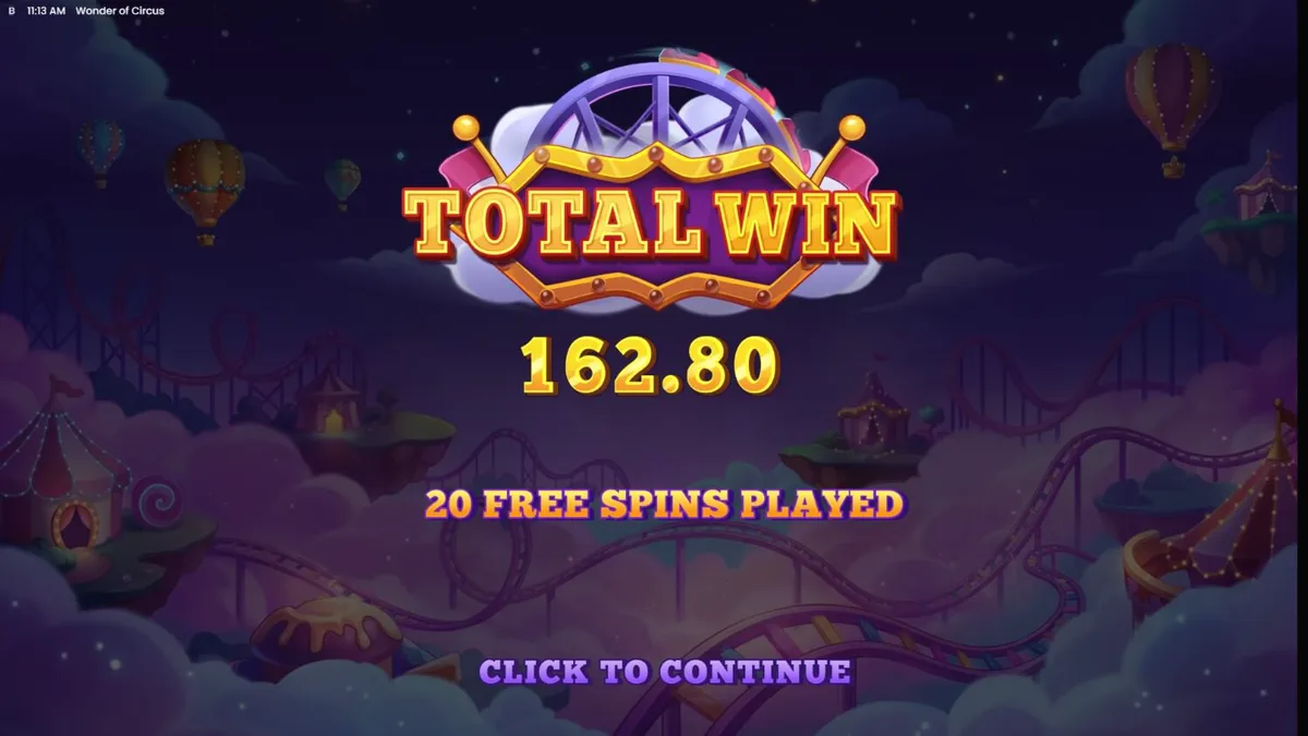 Interface vibrante e colorida do slot Wonder of Circus com elementos de circo e neon