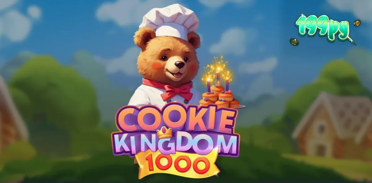 Interface colorida e temática de doces do slot Cookie Kingdom 1000